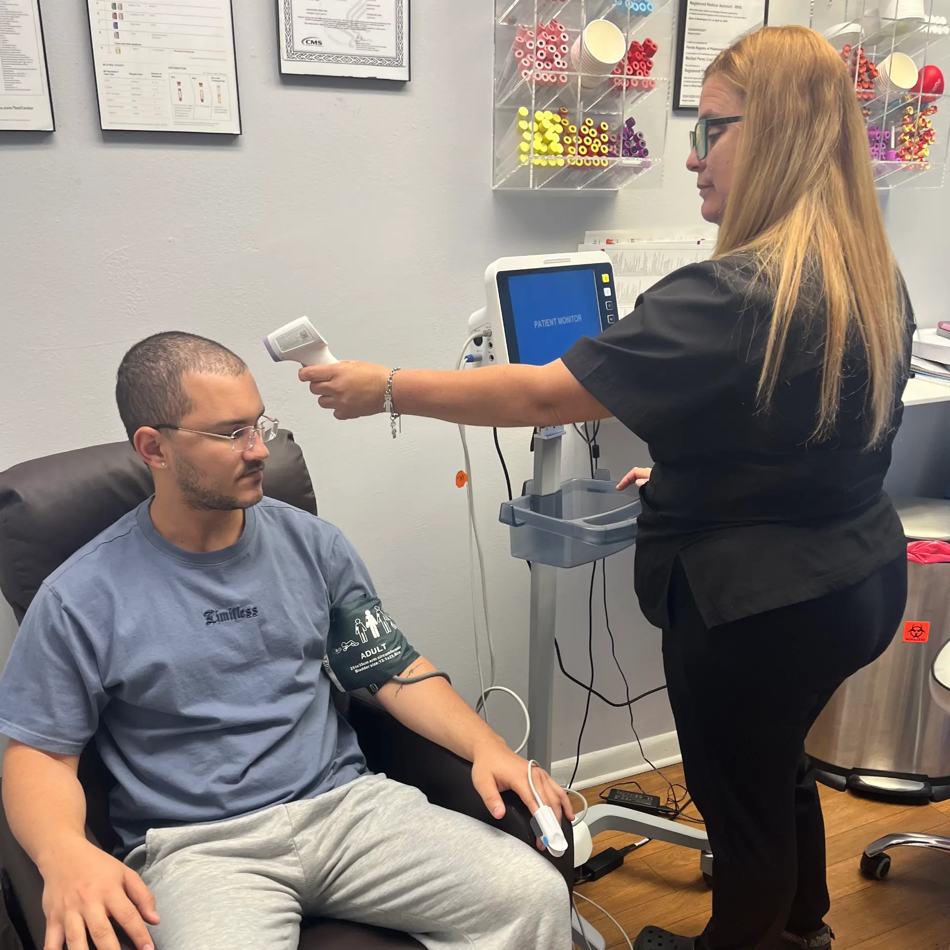 Healthcare provider administering a pre-employment physical exam to a patient at MediCruz Medical Clinic in Tampa, Florida